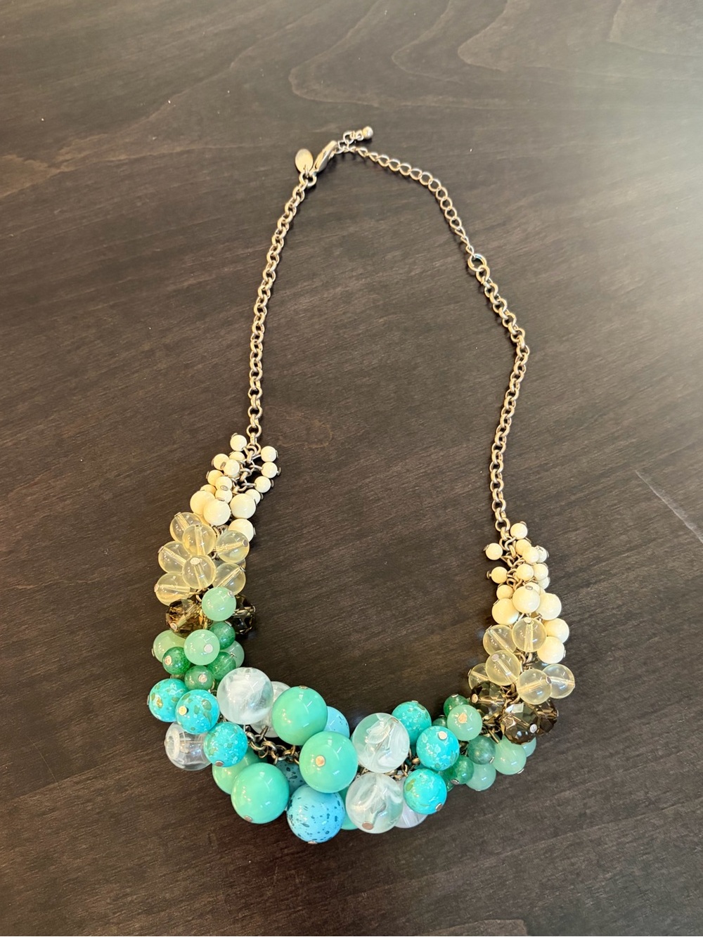 Lia Sophia Statement Beaded Necklace in Aqua and Cream - Classic Designer Style